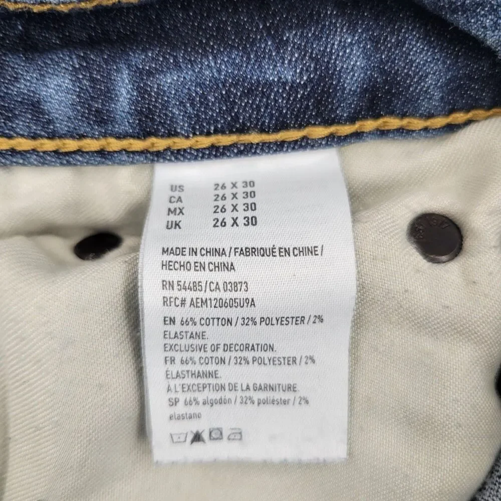 American Eagle Skinny Jeans Mens 26x30 Blue Extreme Flex 4 Medium Wash